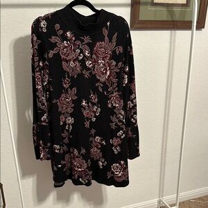 Floral Black and Burgundy Sweater Dress